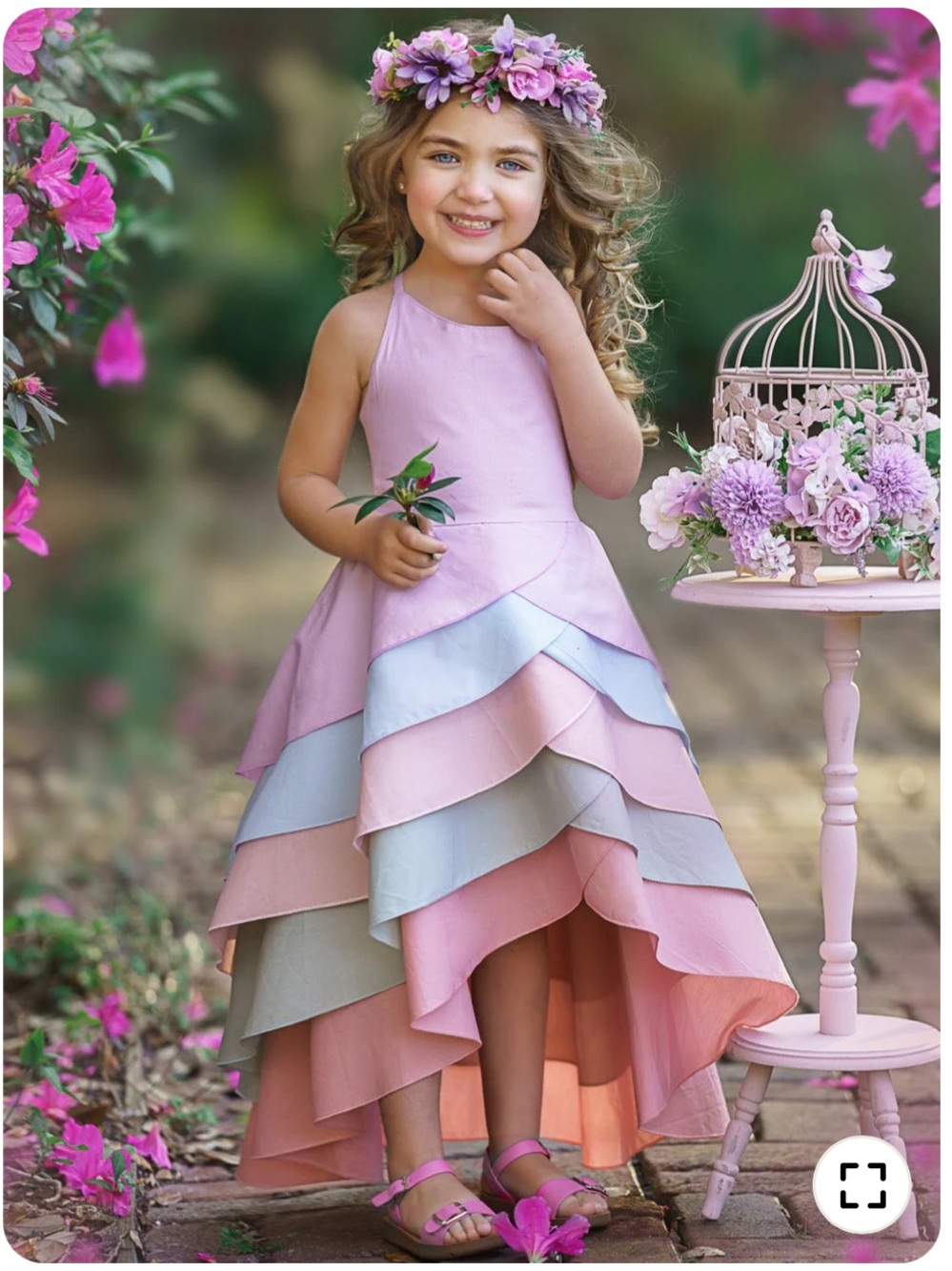 Mia Belle Girls Pretty Petal Pastel Rainbow Tiered Dress size 6